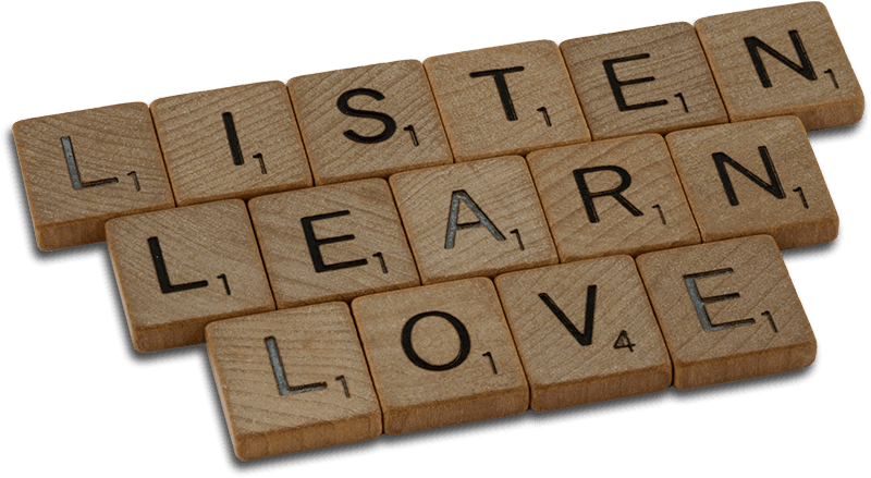 Holzbuchstaben: Listen learn love